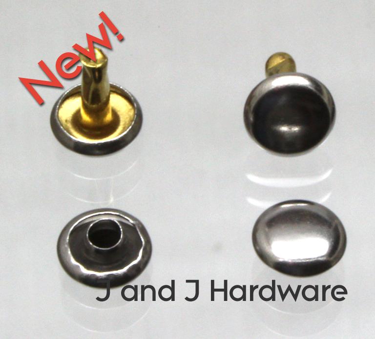 A close up image of our stainless steel and brass rivets available in 4 different sizes.