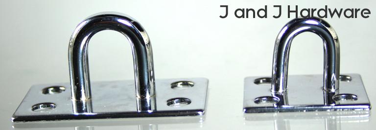 Two sizes of staple plates in a bright nickel plated finish