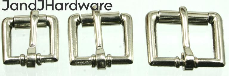 An image of a group of slim line or miniature heel bar roller buckles from 1/2 to 3/4 inch in width.